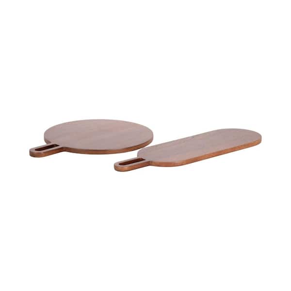 Kate and Laurel Staven Walnut Brown Round Wood Tray (Set of 2
