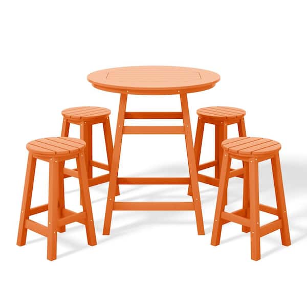 WESTIN OUTDOOR Laguna 5-Piece Counter Height HDPE Plastic Outdoor Patio Round High Top Bistro Dining Set in Orange