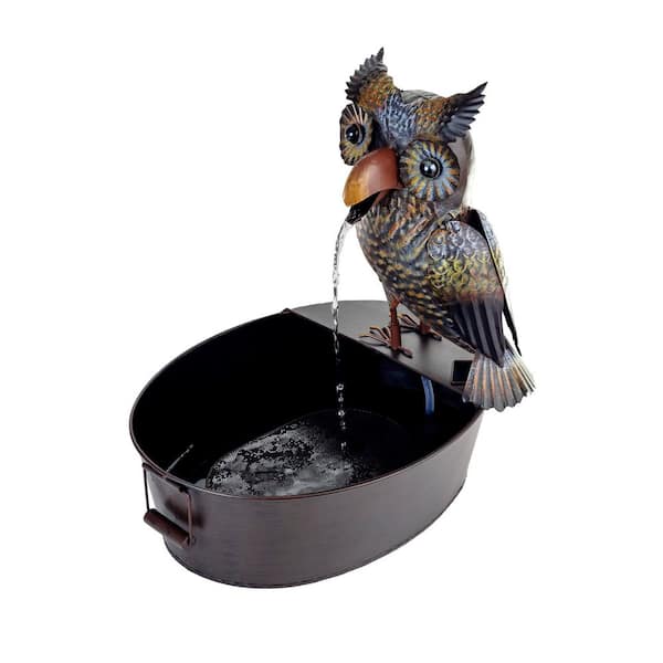 23 in. Tall Outdoor Floor Vintage Owl Spitter Water Fountain with Cascading Water