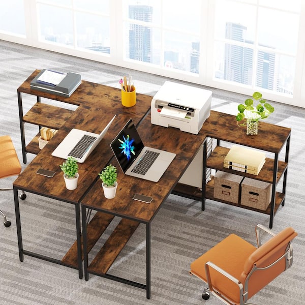 Vineego L-Shaped Computer Desk Modern Corner Desk with Small Table,Rustic  Brown 