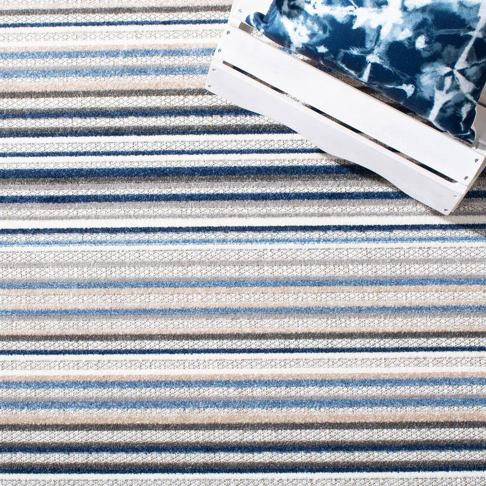 Grey and Blue Striped Synthetic Square Area Rug, 3' x 3'