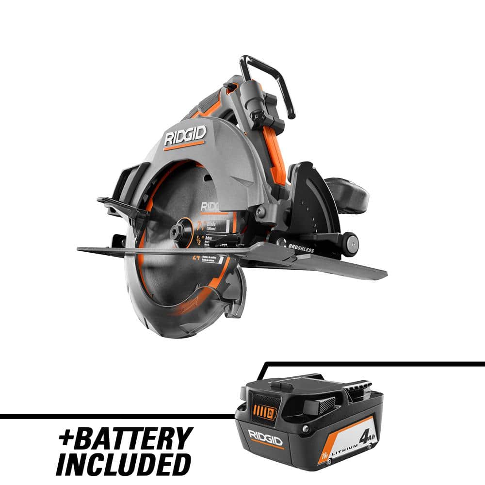 RIDGID 18V OCTANE Brushless Cordless 7-1/4 in. Circular Saw with 18V Lithium -Ion 4.0 Ah Battery R8654B-AC87004 The Home Depot