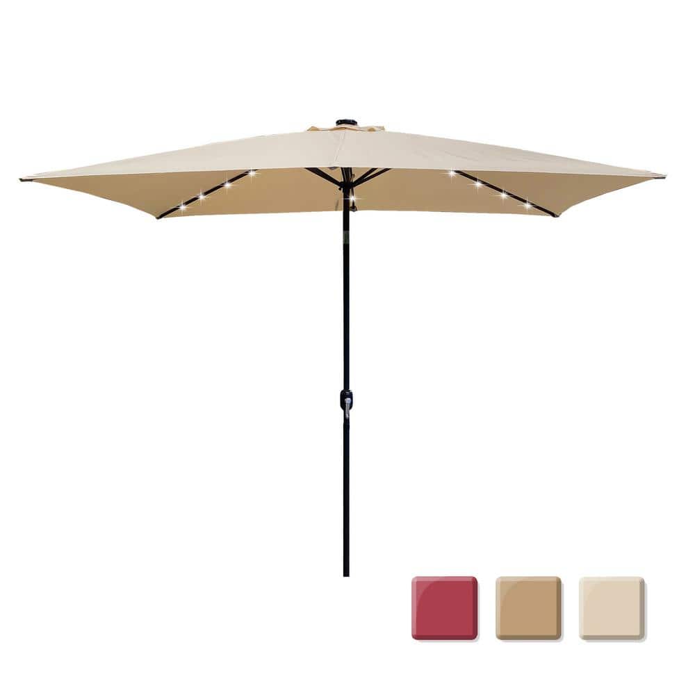 10 ft. x 6.5 ft. Market Solar Tilt Patio Umbrella in Tan with Crank Lift