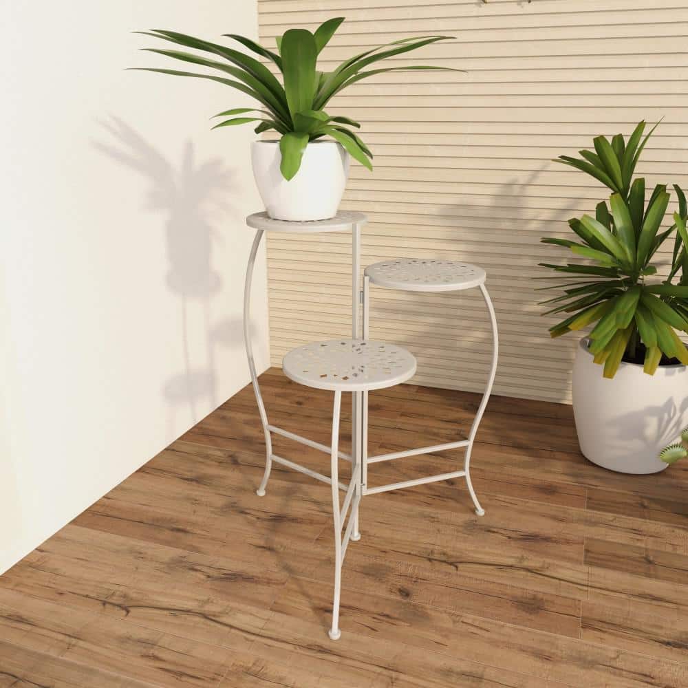 24" White Metal 3-Tier Folding Plant Stand
