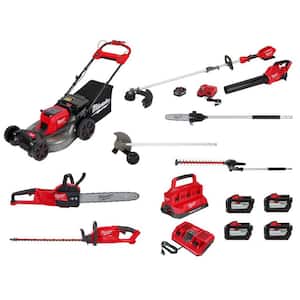 M18 FUEL Cordless Mower, String Trimmer, Blower, Chainsaw, Hedge Trimmer, Pole, Hedge, Edger, (5) Battery, (3) Chargers
