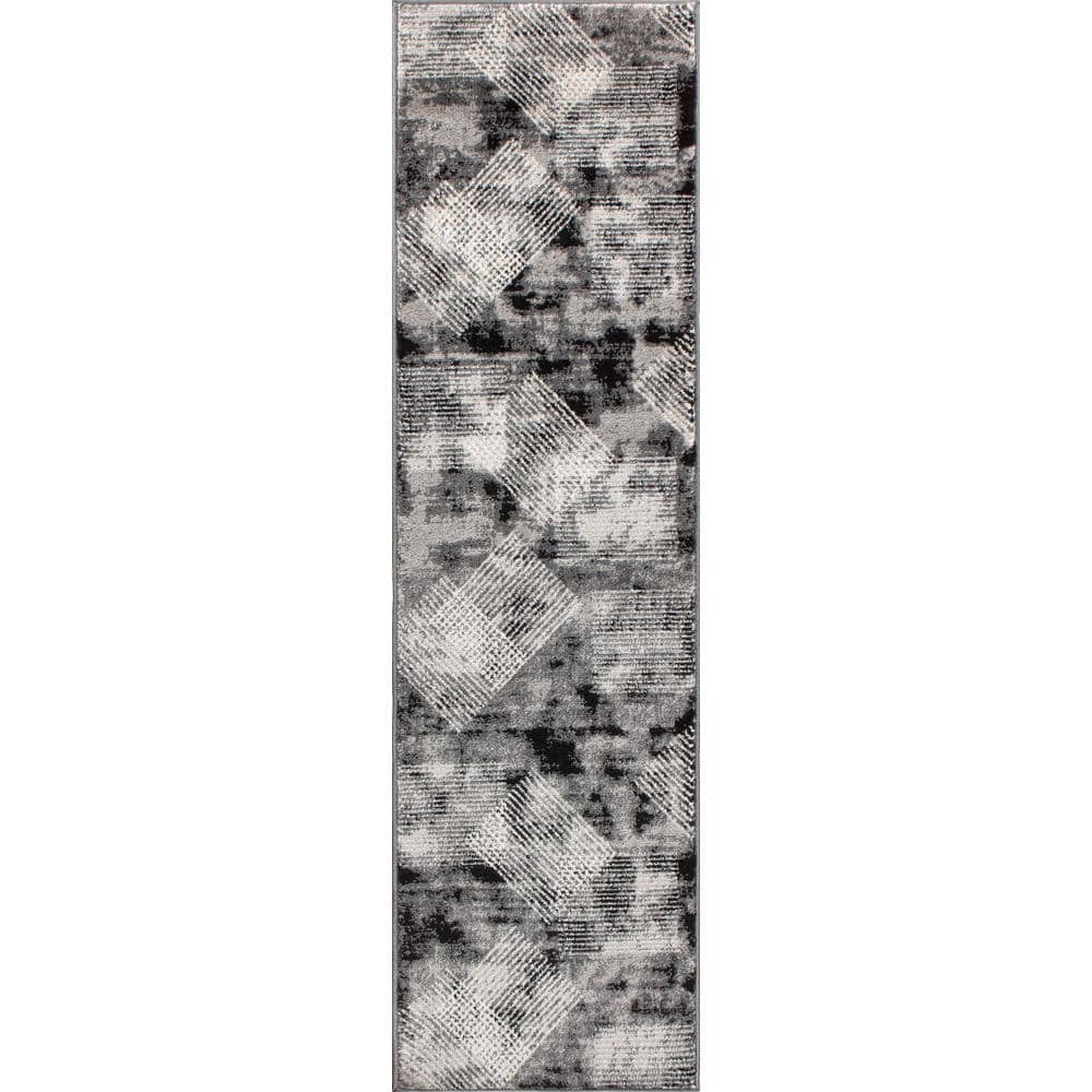 World Rug Gallery Gray 2 ft. x 7 ft. Contemporary Distressed Geometric ...