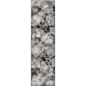 Gray 2 ft. x 7 ft. Contemporary Distressed Geometric Runner Rug