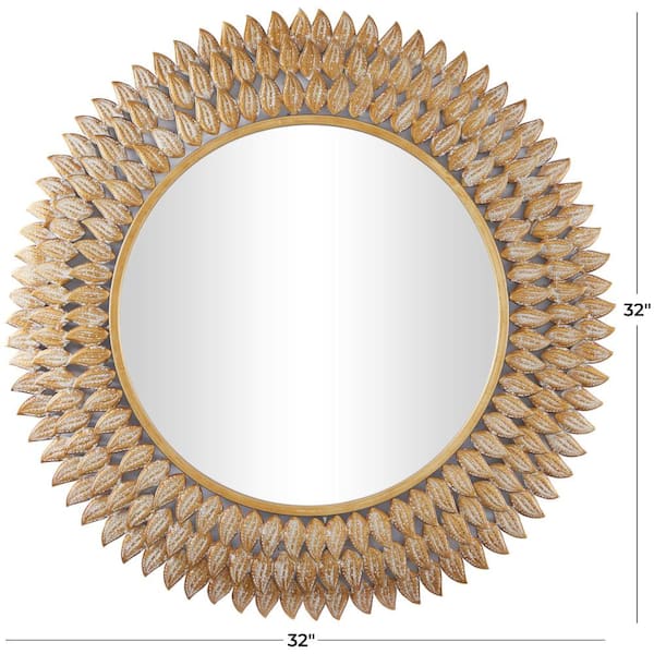 32 in. x 32 in. Radial Round Framed Gold Leaf Wall Mirror