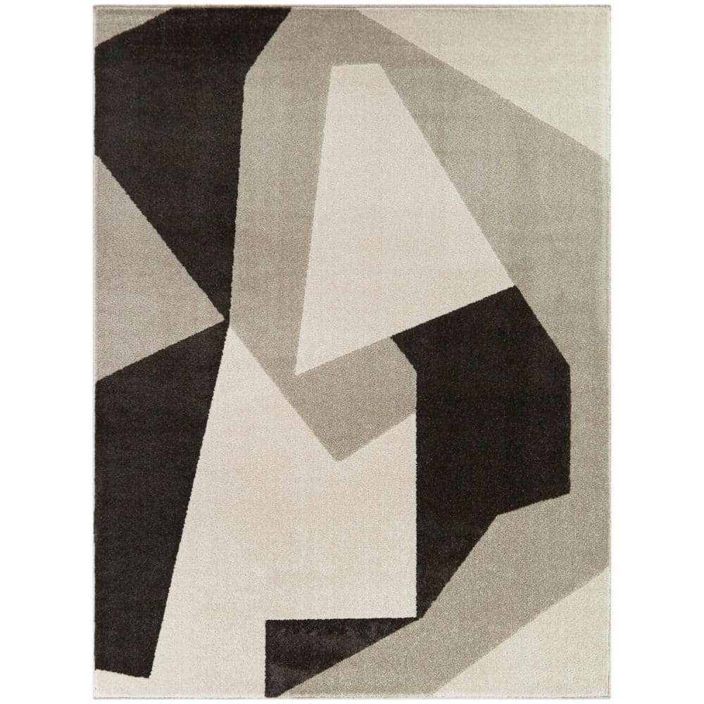 Large Black and Gray Abstract Synthetic Area Rug