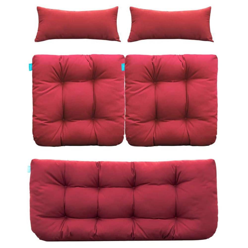 44 x 19 in. 5-Piece Set Outdoor Wicker Loveseat Seat Cushions Red