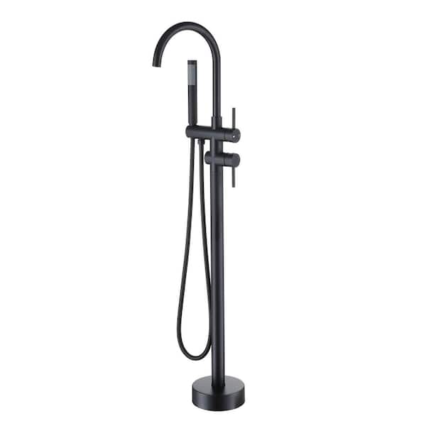 CASAINC 1-Spray Residentail Freestanding Bathtub Faucet with Hand Shower in Matte Black