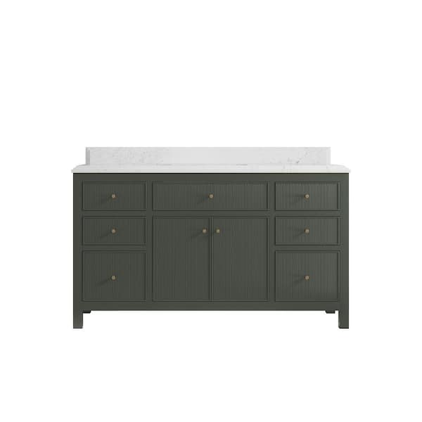 Willow Collections Sonoma 60 in. W x 22 in. D x 36 in. H Single Sink Bath Vanity in Pewter Green with 1.5 in. Empira Quartz Top