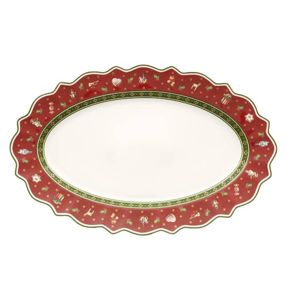 19.5 in. x 12.25 in. x 2 in. Oval Toy's Delight Red and White Porcelain Platter