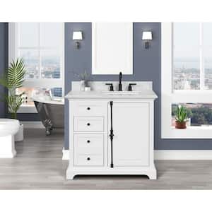 Loda 37 in. W x 22 in. D x 35 in. H Single Sink Freestanding Bath Vanity in White with White Marble Top
