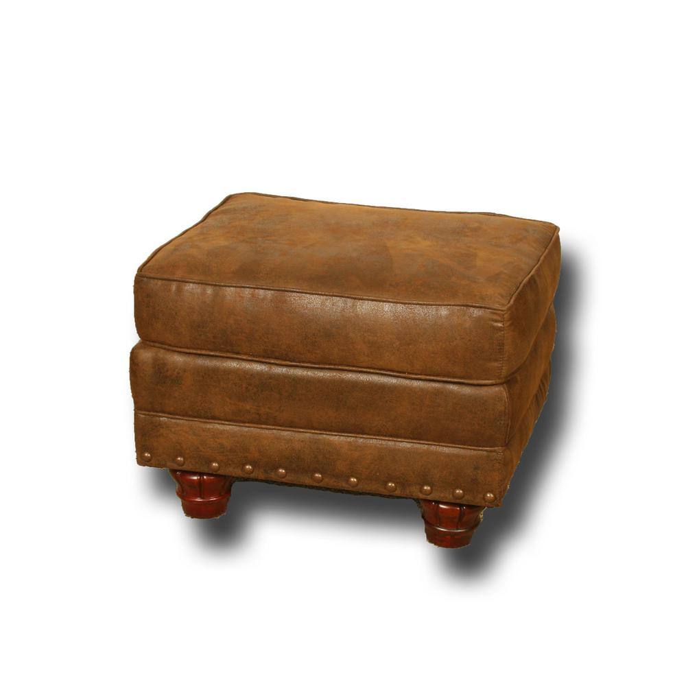 Sedona Brown Microfiber Ottoman with Nailhead Accents