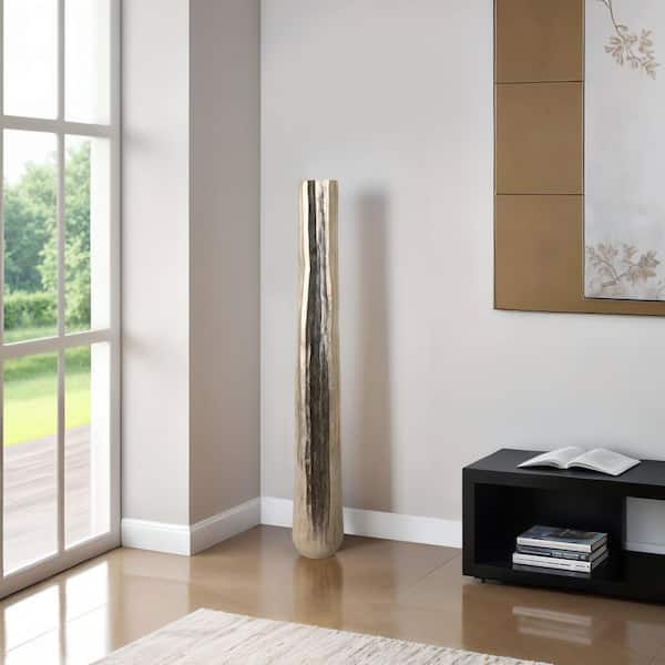 Liv & Skye 48 in. Silver Metal Rounded Etched Decorative Vase