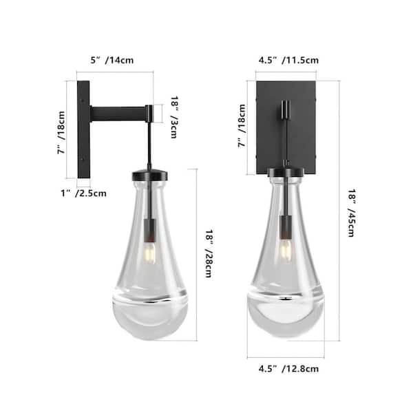 4.5 in. 1-Light Black Modern Industrial Smart Home Enabled Wall Sconce Light Fixture Indoor with Clear Crystal Shade