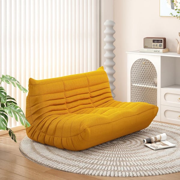 Big Lazy Floor Sofa, 54 in. Yellow Teddy Velvet 2-Seats Loveseat Fireside Chair with Backrest for Living Room