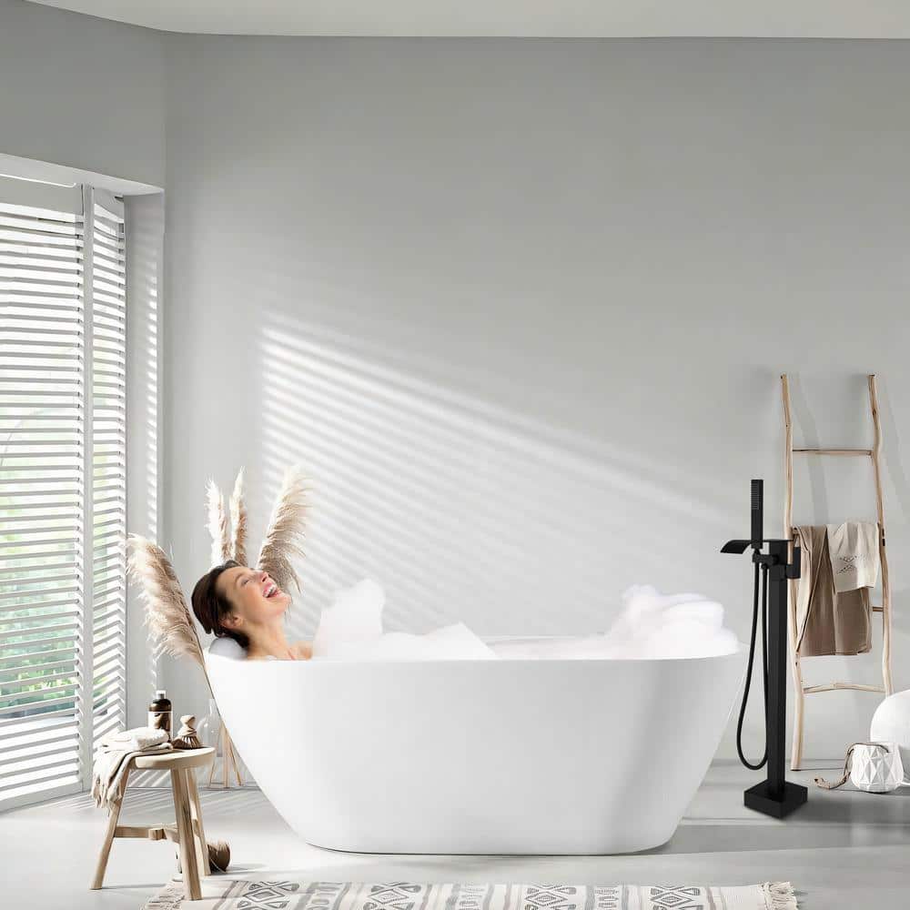 Matte Black Brass Freestanding Tub Faucet with Hand Shower