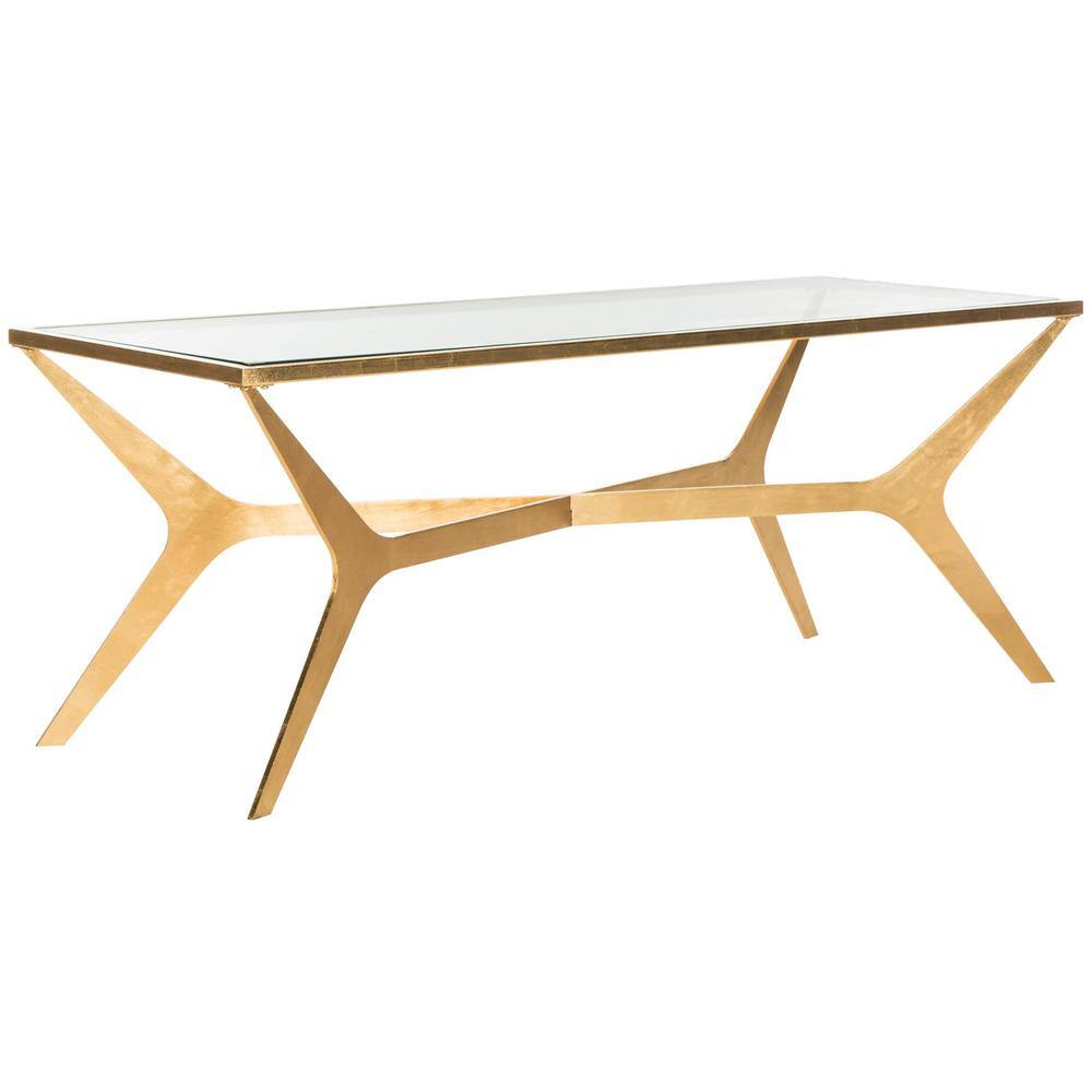 Oslo Inspired 51'' Gold Leaf and Clear Glass Rectangular Coffee Table