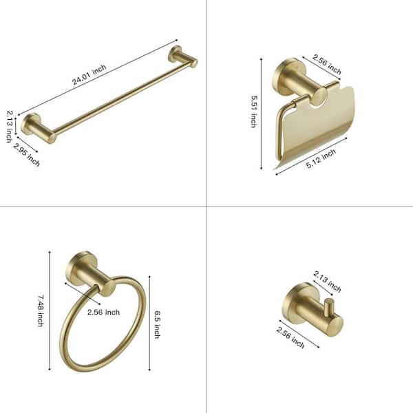 5-Piece Bathroom Hardware Set with Towel Bar Set 304 Stainless Steel 5-Piece Bathroom Accessories Set in Brushed Gold