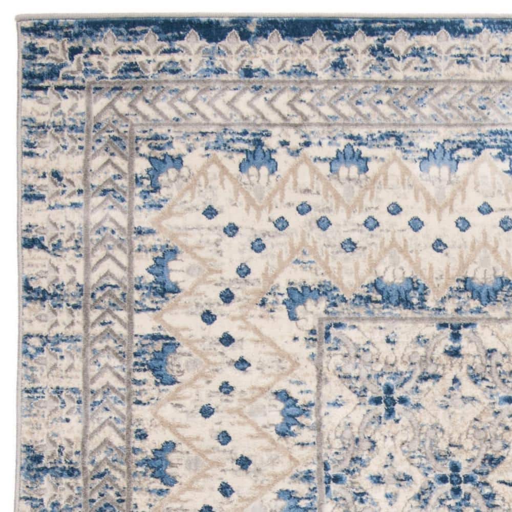 Elegant Brentwood 5' Square Light Grey/Blue Synthetic Area Rug