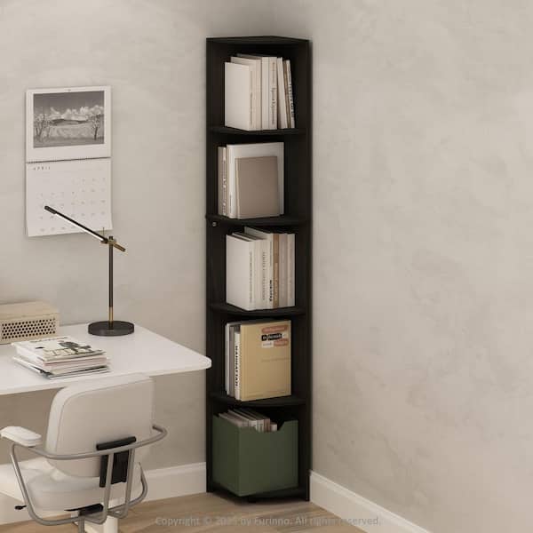 Furinno Basic 70.87 in. Tall Espresso Wood 5-Shelf Corner Bookcase