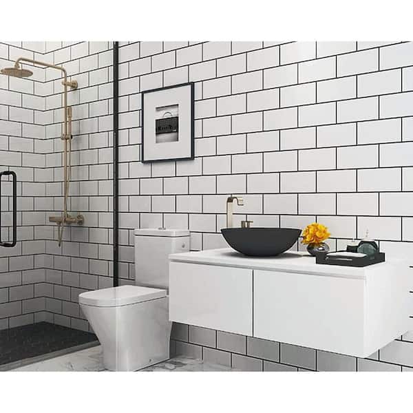 White 12 in. x 12 in. PVC Peel and Stick Backsplash, Ceramic Look Subway Tile Kitchen Backsplash, 10-Sheet Pack