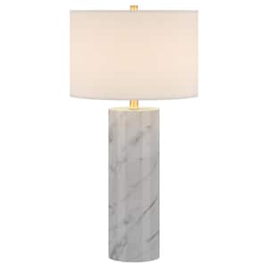 Elise 29.5 in. Marble and Brass Finish Table Lamp with Fabric Shade