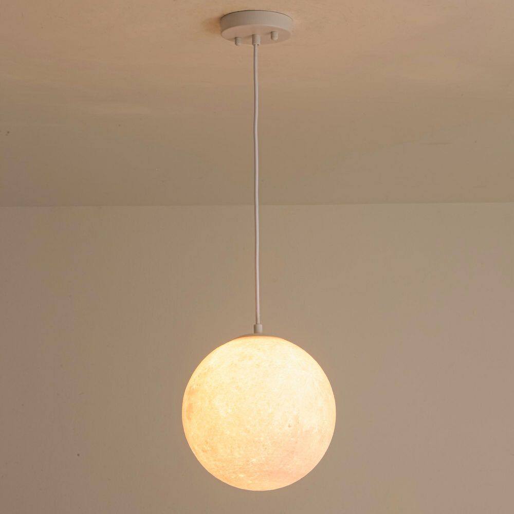 Mynr 5-Watt 1-Light Matte White Modern Moon Globe Pendant Light with 3D-Printed Plastic Shade price history on PriceWatchPro