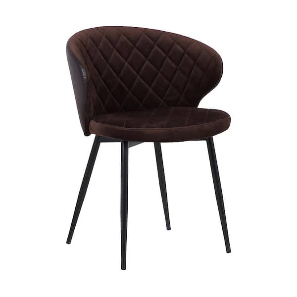 Armen Living Ava Black Powder Coated with Brown Velvet and Brown Faux Leather Back Contemporary Dining Chair