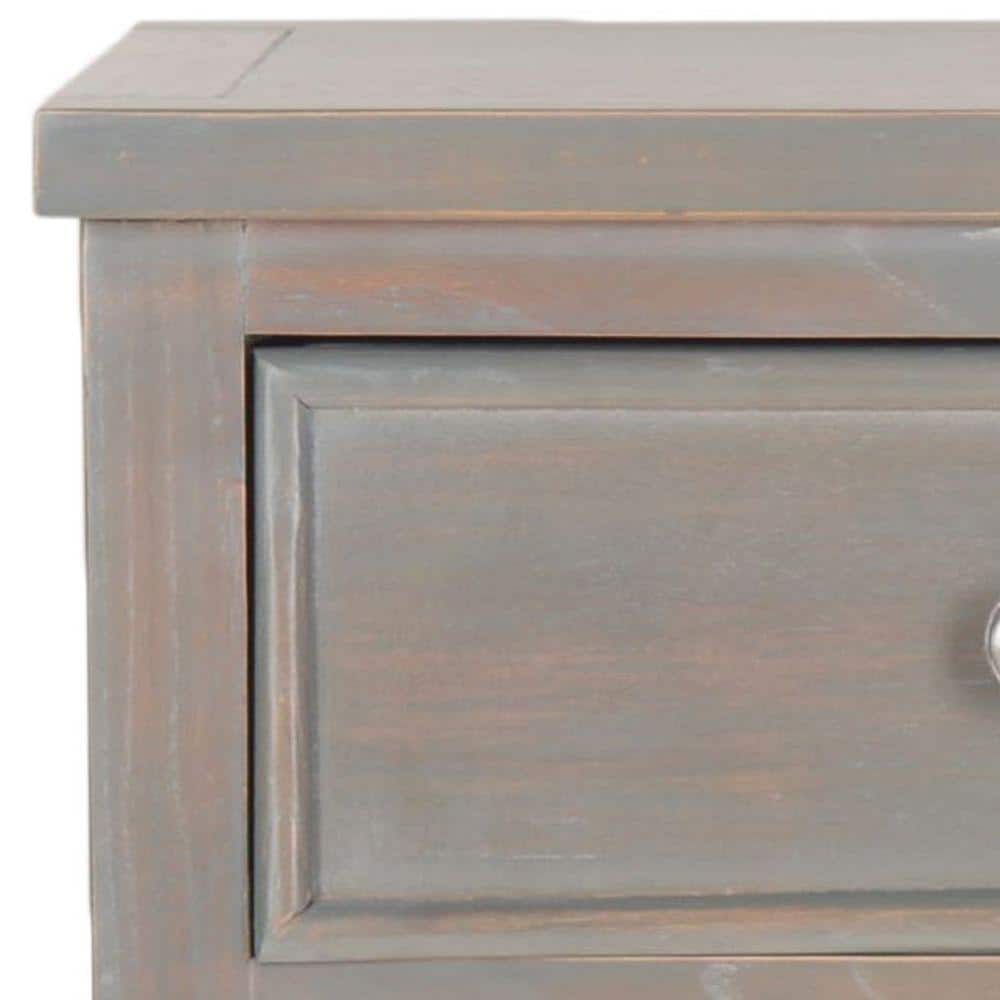 Transitional Ash Grey Elm Wood Nightstand with Metal Pulls