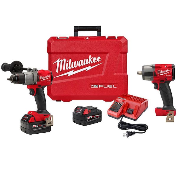 Milwaukee M18 FUEL 18V Lithium-Ion Brushless Cordless 1/2 in. Hammer Drill Driver Kit W/M18 FUEL 1/2 in. Impact Wrench