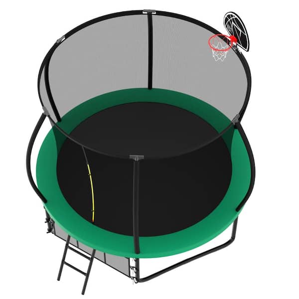 Green Steel Outdoor 10 FT Trampoline with Safety Enclosure Net