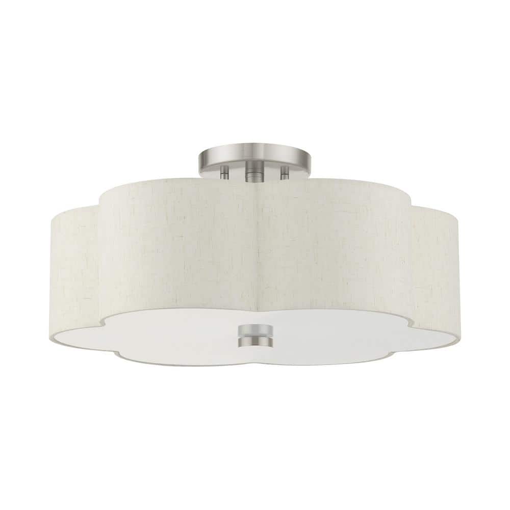 Solstice French Country Chic 3-Light Brushed Nickel Semi-Flush Mount