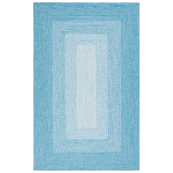 Braided Aqua 4 ft. x 6 ft. Machine Washable Ombre Border Area Rug