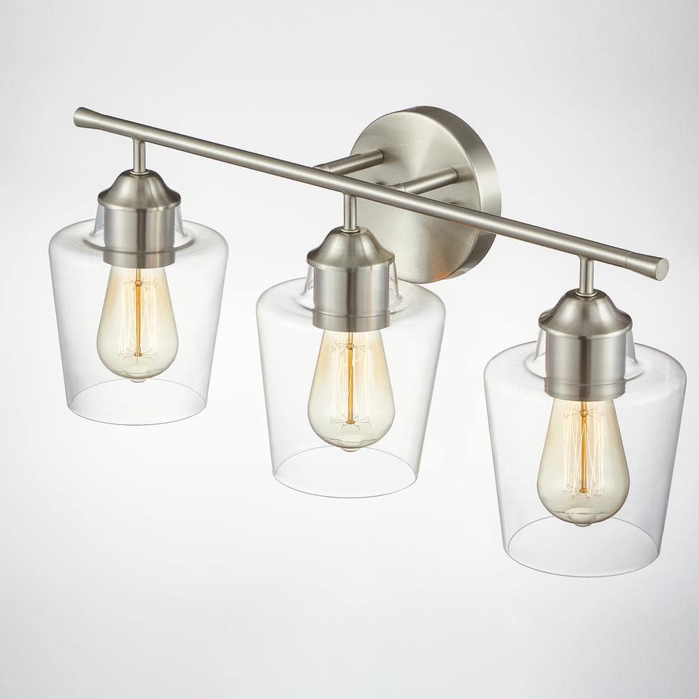 22 in. Brushed Nickel 3-Light Vanity Light with Goblet Glass Shades