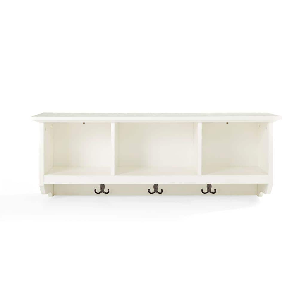 Elegant White Entryway Key/Mail Organizer with Cubbies and Hooks