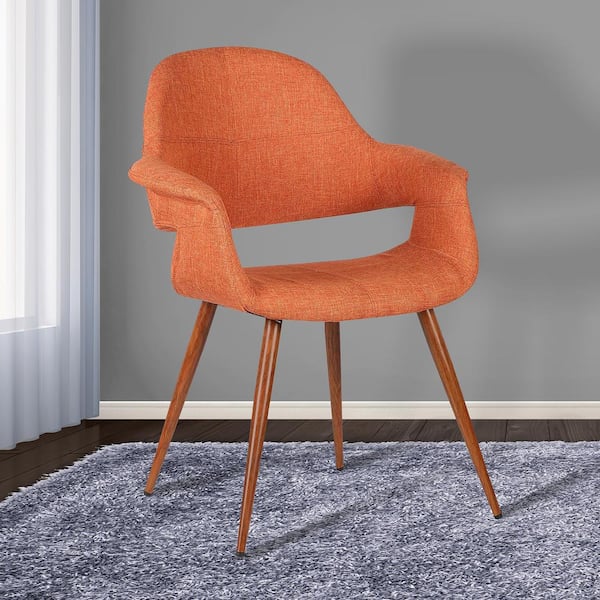 Armen Living Phoebe 33 in. Orange Fabric and Walnut Wood Finish Mid-Century Dining Chair