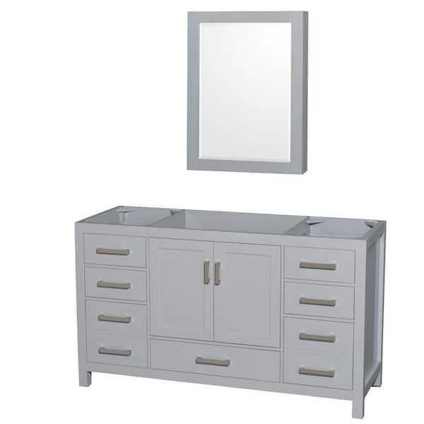 Wyndham Collection Sheffield 59 in. W x 21.5 in. D x 34.25 in. H Single Bath Vanity Cabinet without Top in Gray with MC Mirror
