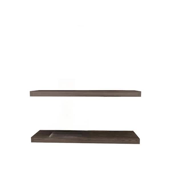 Unbranded 31.5 in. W x 9.8 in. D Brown Engineered Wood Rectangle Decorative Wall Shelf, Floating Shelf with 2 Shelves