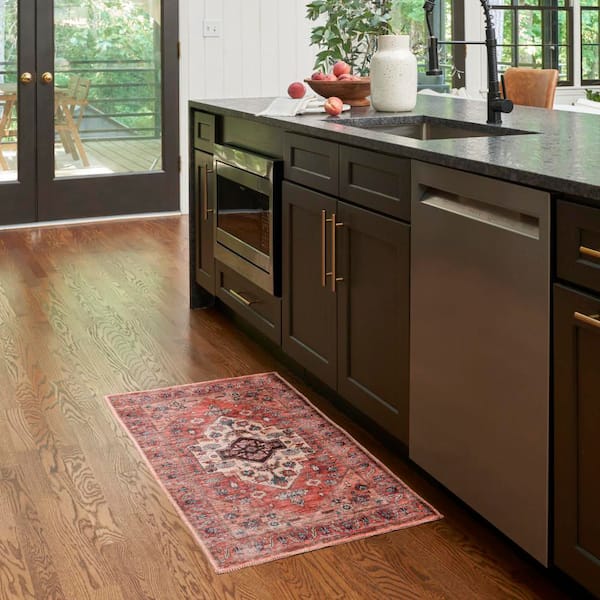 Machine Washable Brilliance doormat 2 ft. x 4 ft. Center Medallion Traditional Kitchen Area Rug