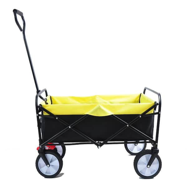 Cesicia 3.6 cu. ft. Foldable Portable Multi-Function Metal Outdoor Garden Cart in Black and Yellow