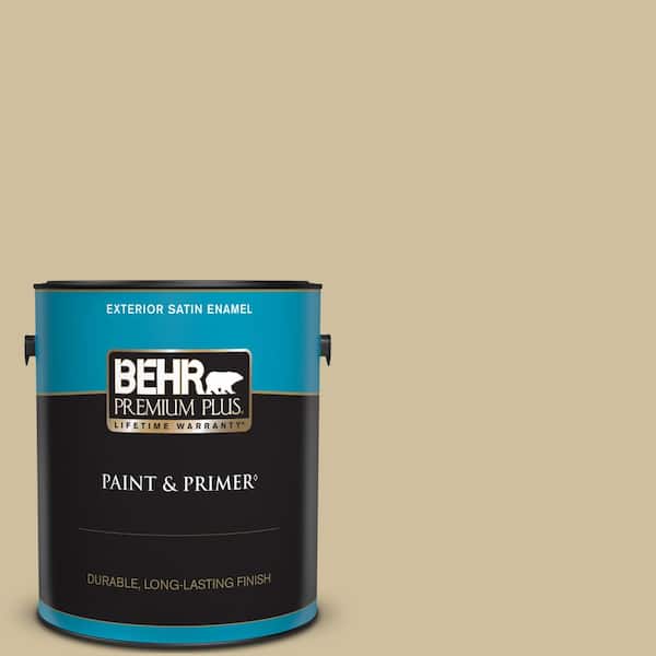 BEHR PREMIUM PLUS 1 gal. #S320-3 Final Straw Satin Enamel Exterior Paint & Primer