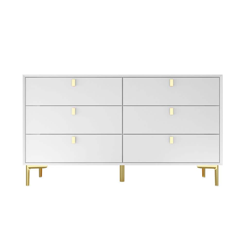 FUFU&GAGA White 6-Drawers 55.1 in. Width Classic Wooden Chest of Drawers,  Dresser, Storage Cabinet with Golden Legs and Handles L-THD-020311-02 - The Home  Depot