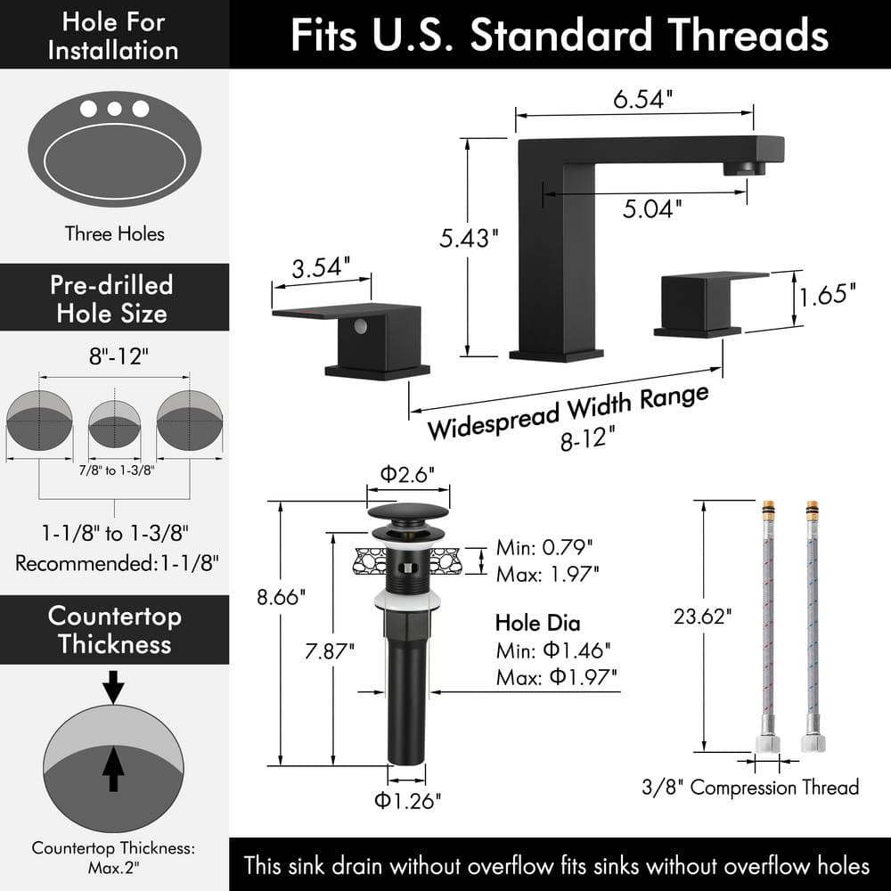 Matte Black Stainless Steel 8-Inch Widespread Bathroom Faucet