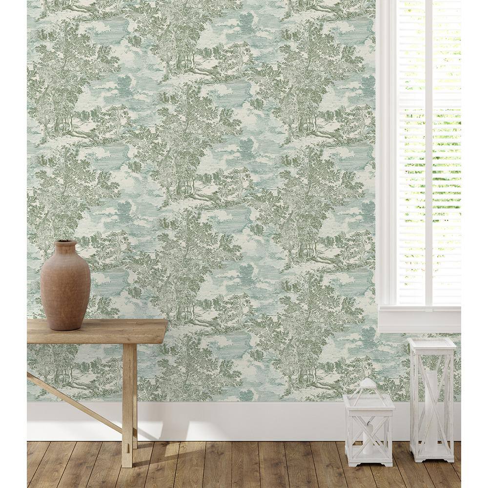 Willow Green Self-Adhesive Scenic Toile Wallpaper
