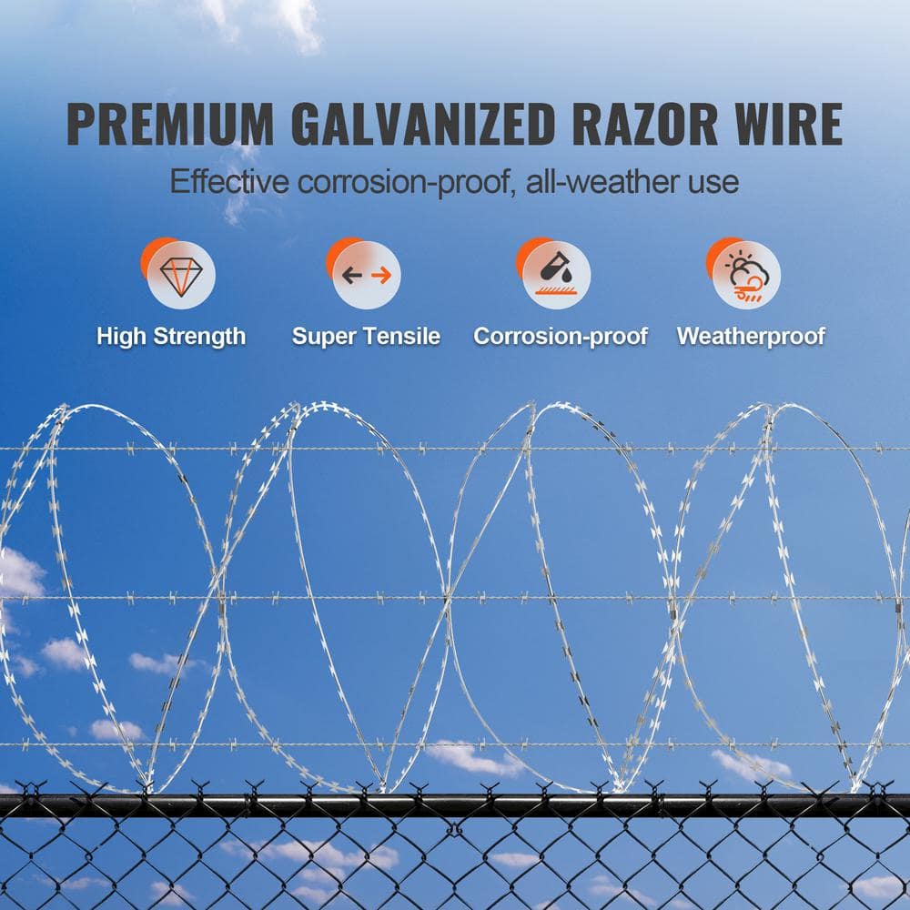Galvanized Double Spiral Razor Wire Fence Set, 98 ft Coverage