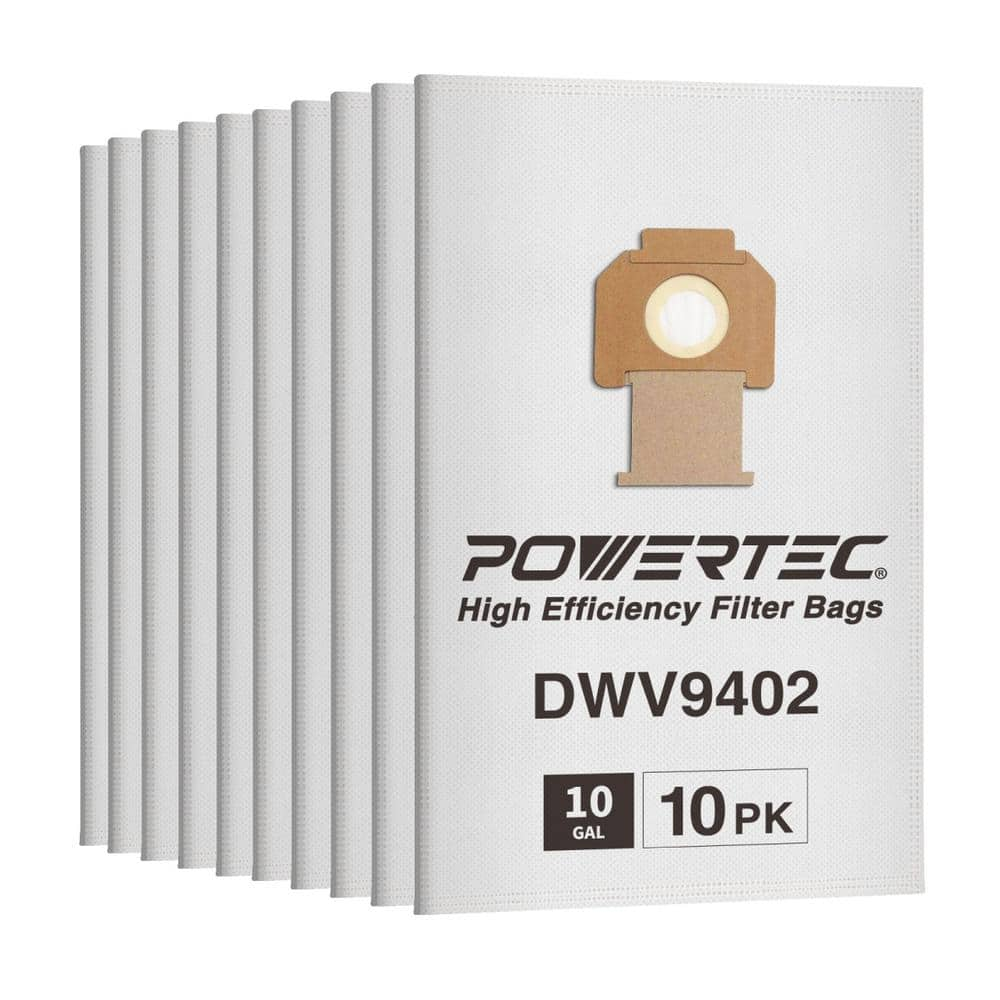 8-10 Gal. Shop Vacuum Bags for DeWalt DWV9402, Replacement Fleece Filter Bags for DeWalt DWV012, DWV010, DWV015(10-Pack) -  POWERTEC, 75029-P2N