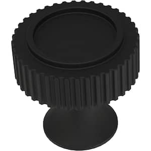 Structured Column 1-1/8 in. (28 mm) Traditional Matte Black Round Cabinet Knob